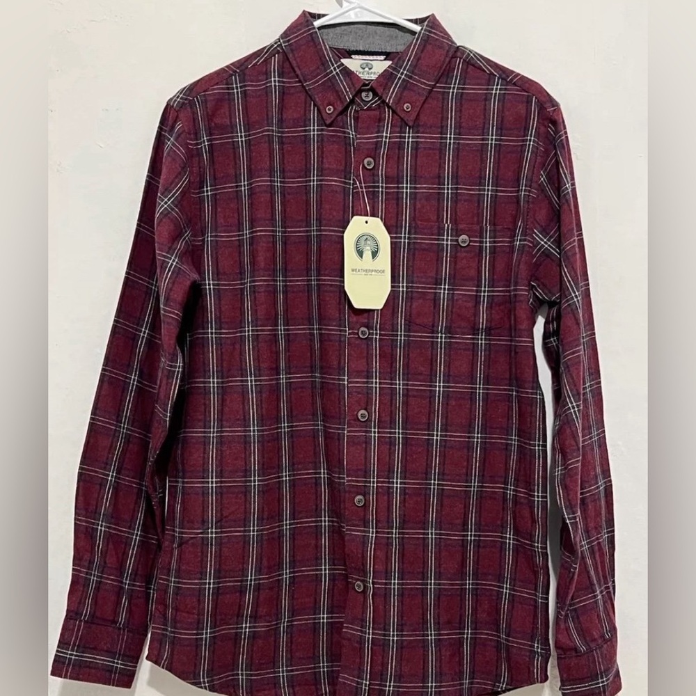 NWT Weatherproof Shirt Mens Size Small Red Plaid Long Sleeve Flannel Classicore